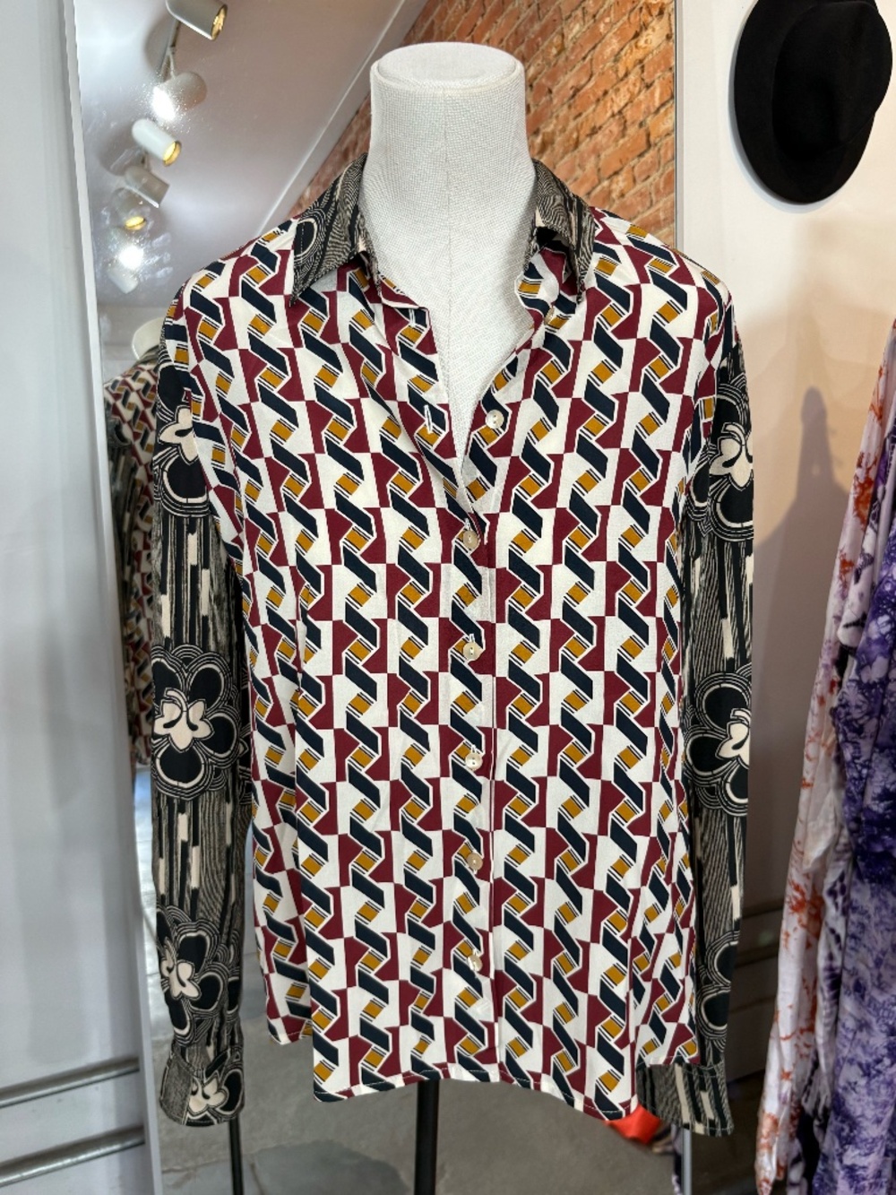 Miki Thumb Silk Liberty Print-Block Classic Shirt